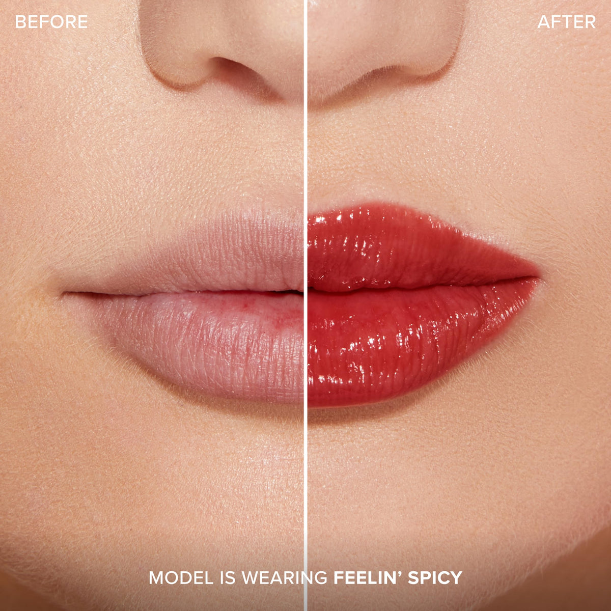 Too Faced Lip Injection Extreme Plumping Clicks displayed with strawberry background