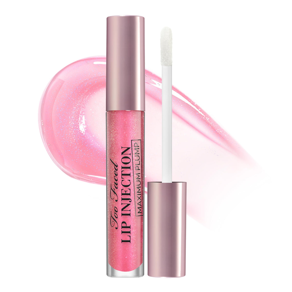Too Faced Lip Injection Maximum Plump Gloss front view in Neon Pink Sparkle