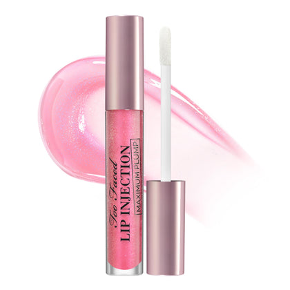 Too Faced Lip Injection Maximum Plump Gloss front view in Neon Pink Sparkle