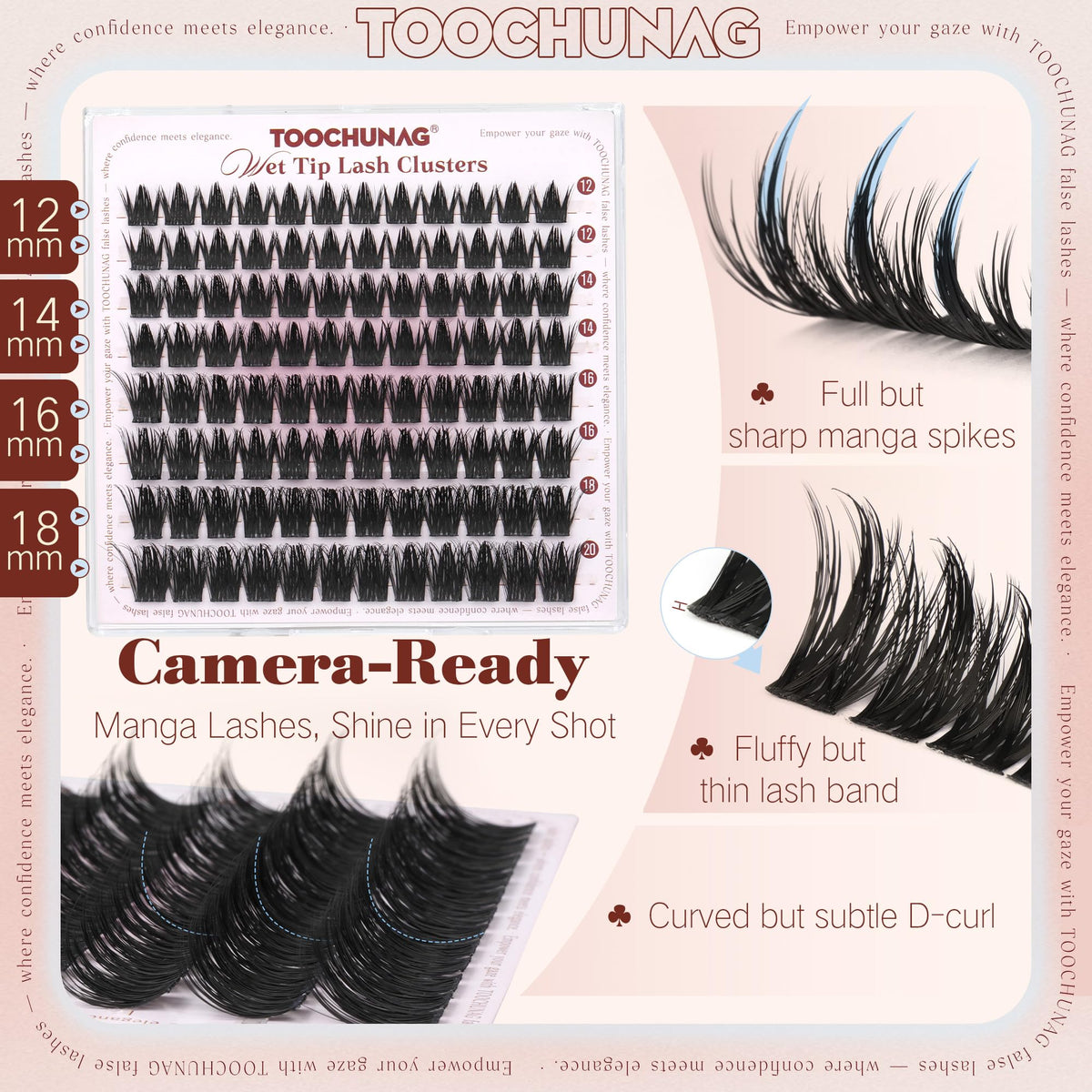 TOOCHUNAG Anime Lash Clusters 12-20mm length comparison