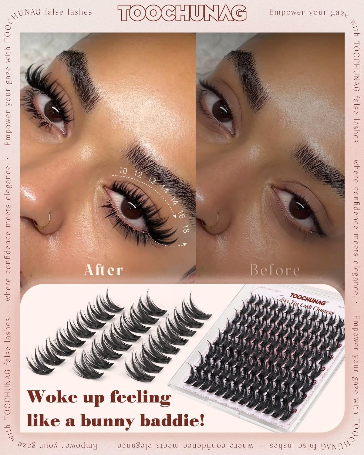 TOOCHUNAG Bunny Eyelash Clusters applied on model's eyes
