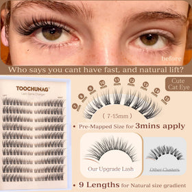 TOOCHUNAG eyelash clusters arranged in a tray