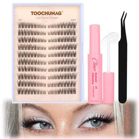 TOOCHUNAG Eyelash Clusters Kit with clear glue and tweezers