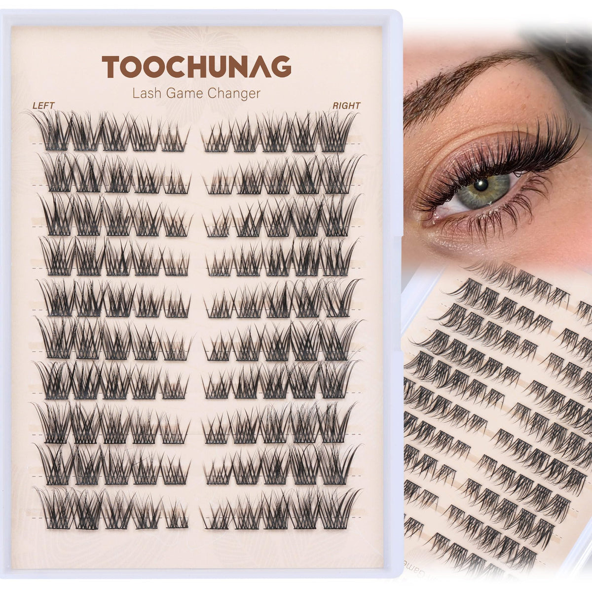 TOOCHUNAG Lash Clusters in use on model's eyes