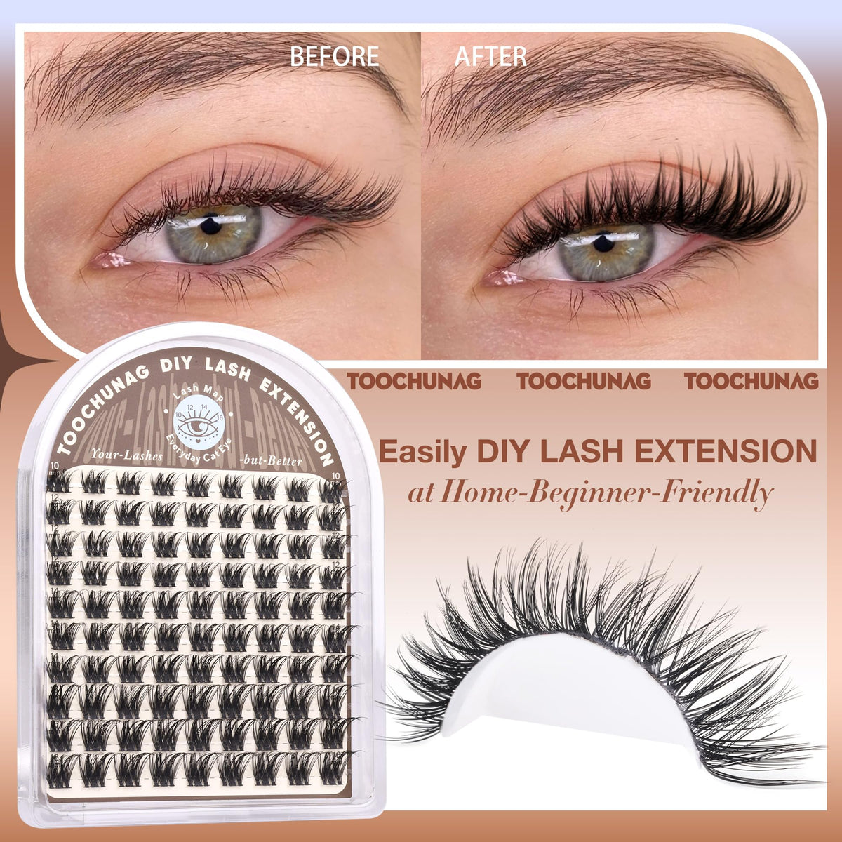 TOOCHUNAG Lash Extension Kit with clusters displayed