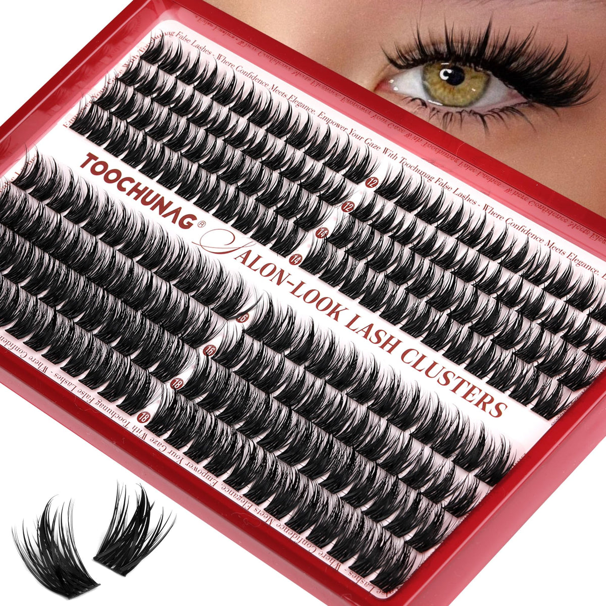 TOOCHUNAG Manga Lash Clusters displayed on a makeup table