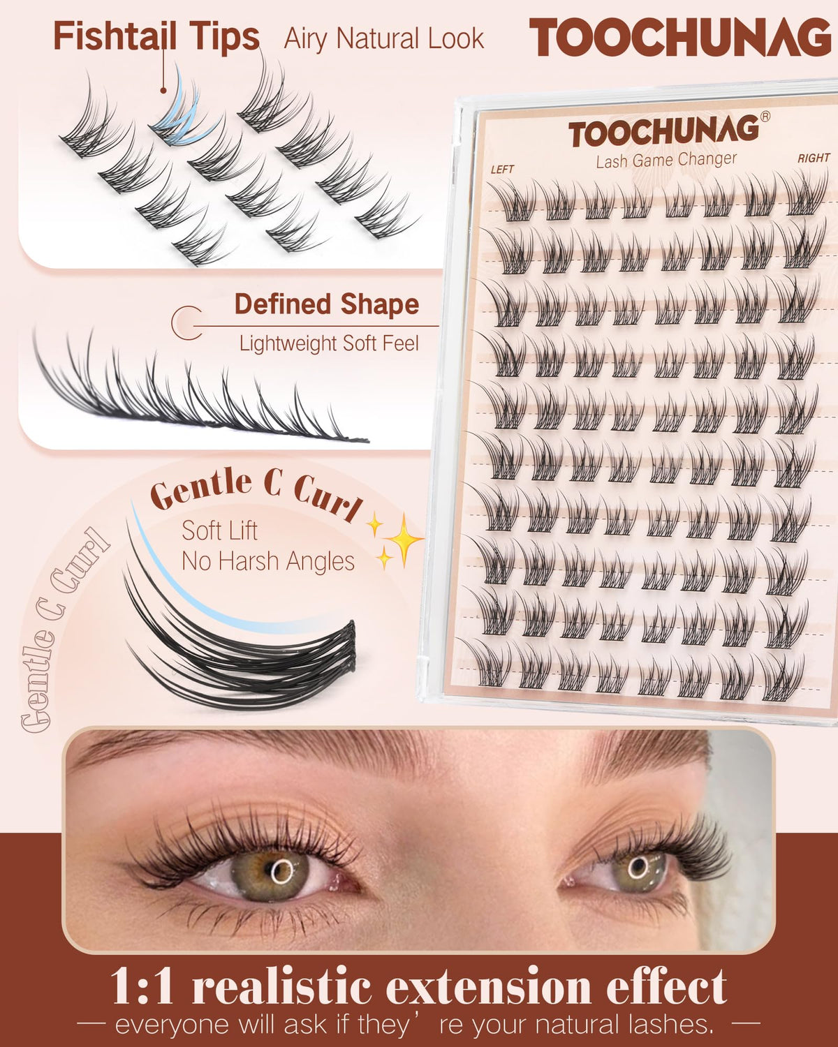 TOOCHUNAG Natural Lash Clusters close-up of lash clusters