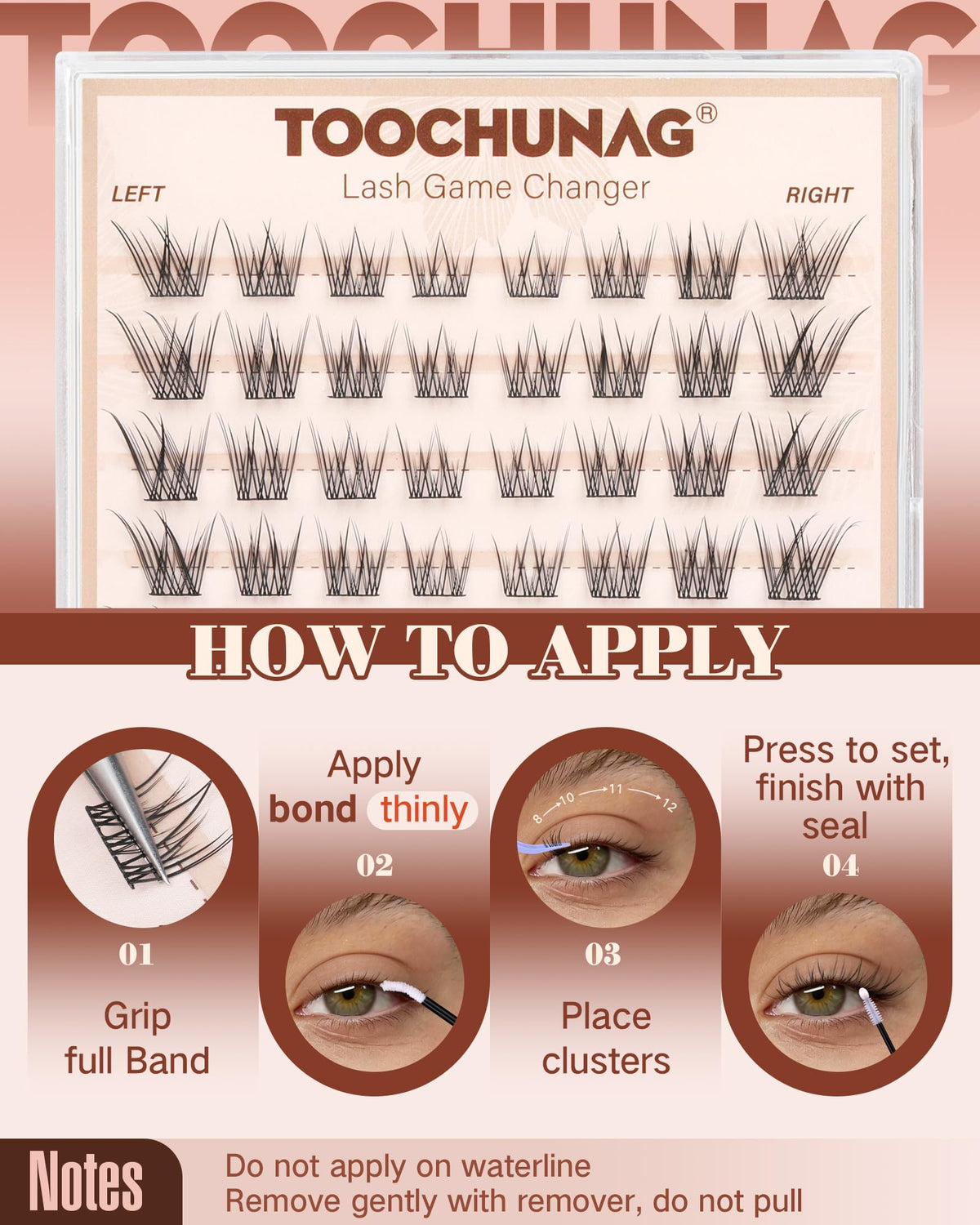 TOOCHUNAG Natural Lash Clusters layout for easy application