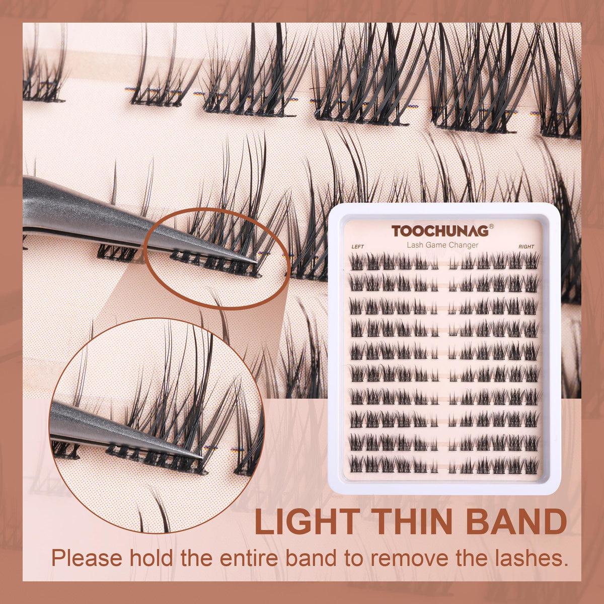 TOOCHUNAG Wispy Lash Clusters displayed with tools