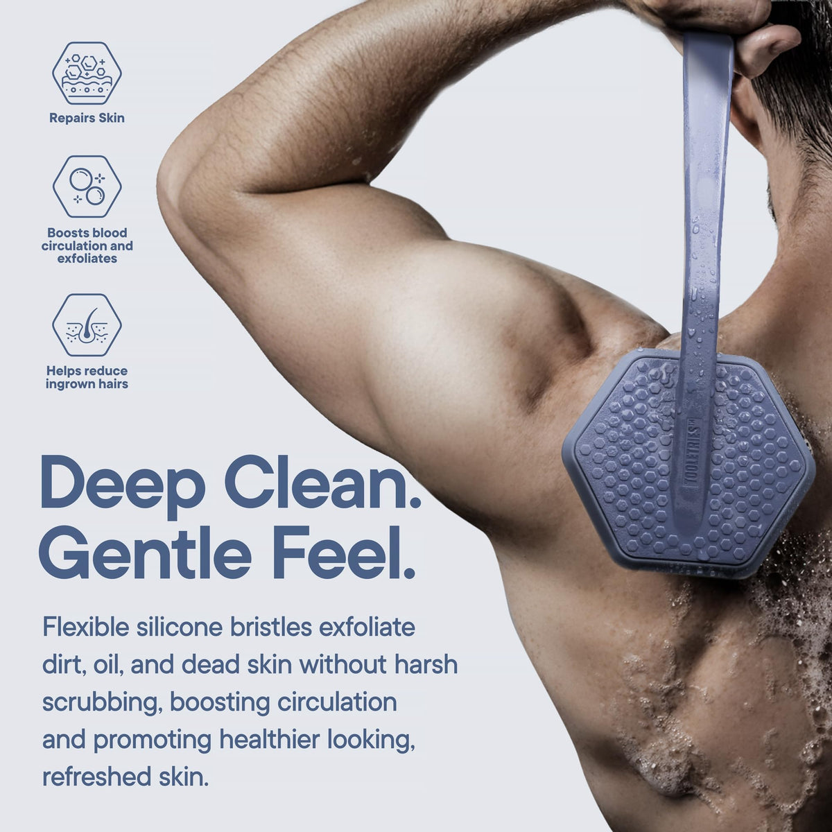 TOOLETRIES Silicone Back Scrubber Glacier with body wash