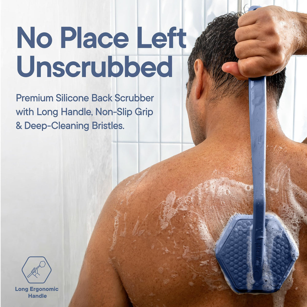 TOOLETRIES Silicone Back Scrubber Glacier with ergonomic handle