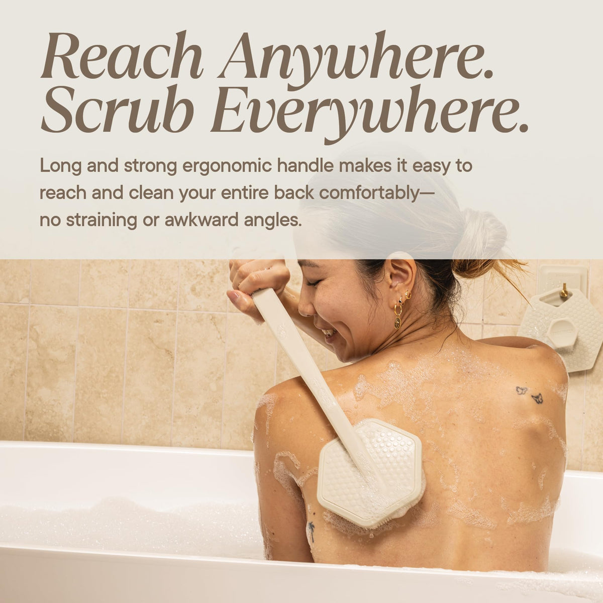 TOOLETRIES Silicone Back Scrubber in bath accessories arrangement
