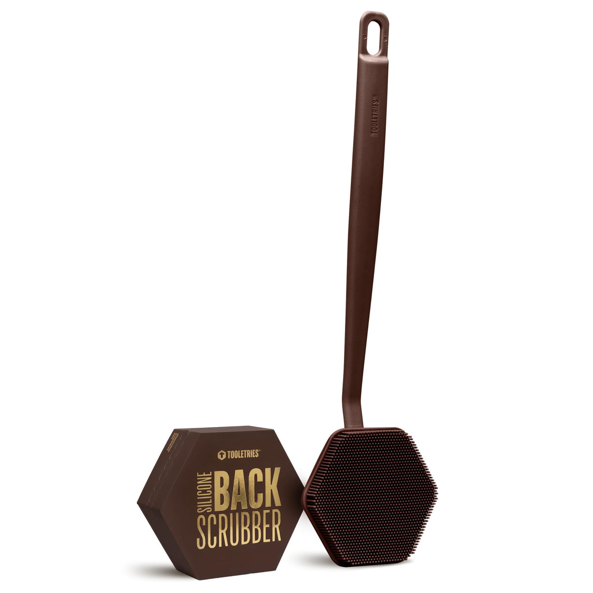 TOOLETRIES Silicone Back Scrubber in Chocolate, front view