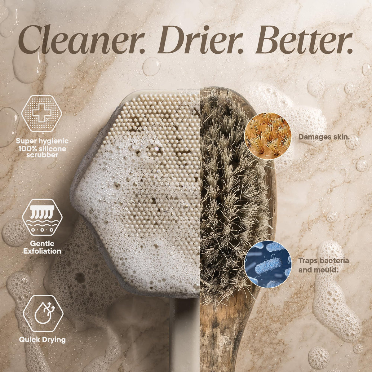 TOOLETRIES Silicone Back Scrubber in shower setting