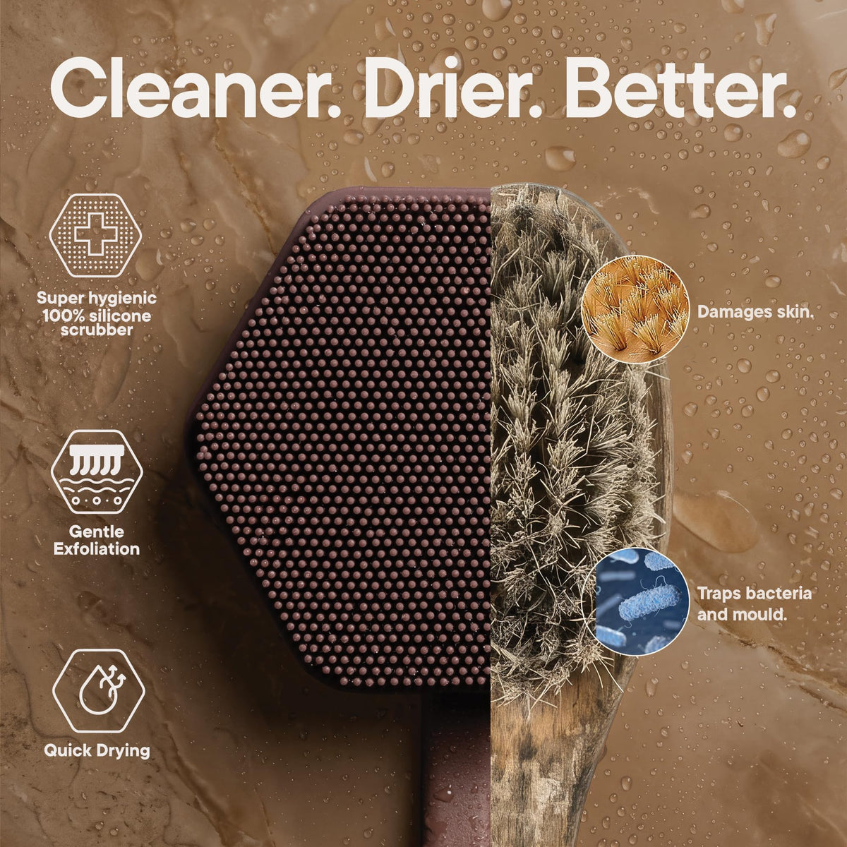 TOOLETRIES Silicone Back Scrubber in use during a shower