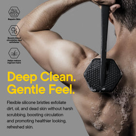 TOOLETRIES Silicone Back Scrubber in use during shower