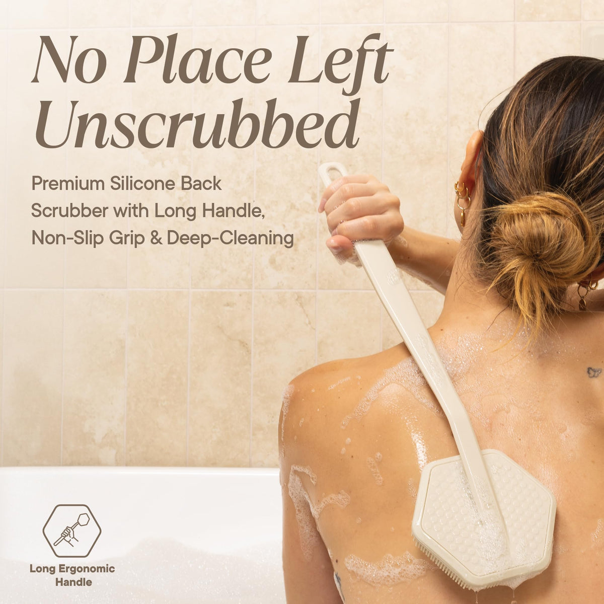 TOOLETRIES Silicone Back Scrubber showing flexible silicone bristles