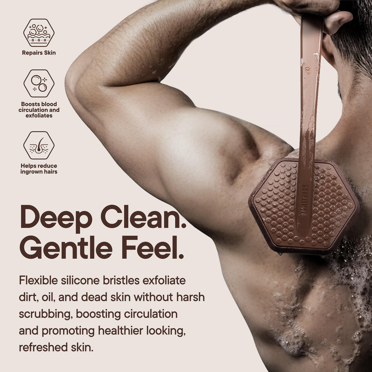 TOOLETRIES Silicone Back Scrubber with lathered body wash