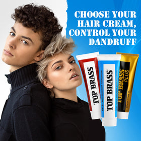Top Brass Anti Dandruff Hair Cream 109g on a bathroom shelf