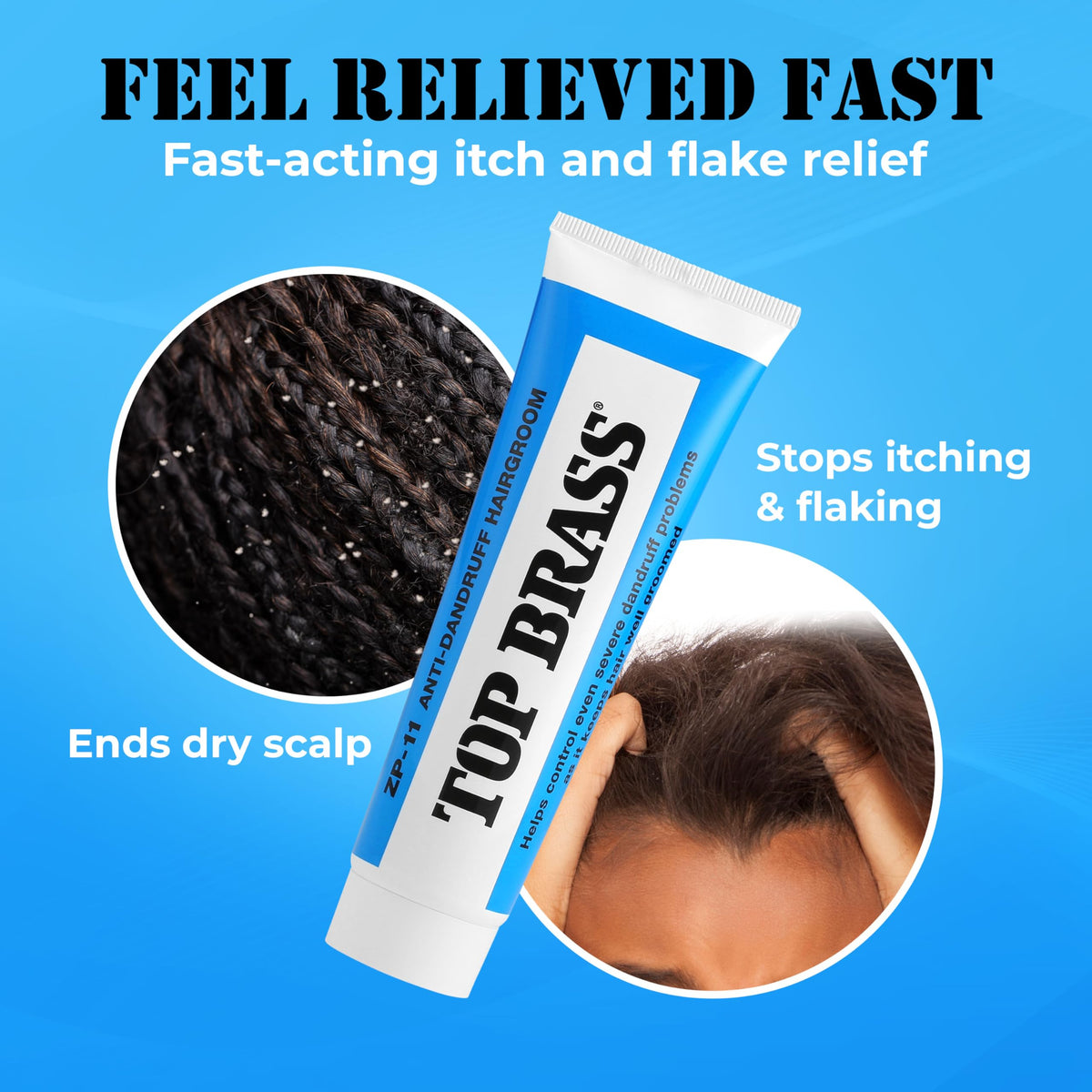 Top Brass Anti Dandruff Hair Cream 109g with application on hands