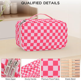 Top view of Relavel Small Makeup Bag with open dual-layer