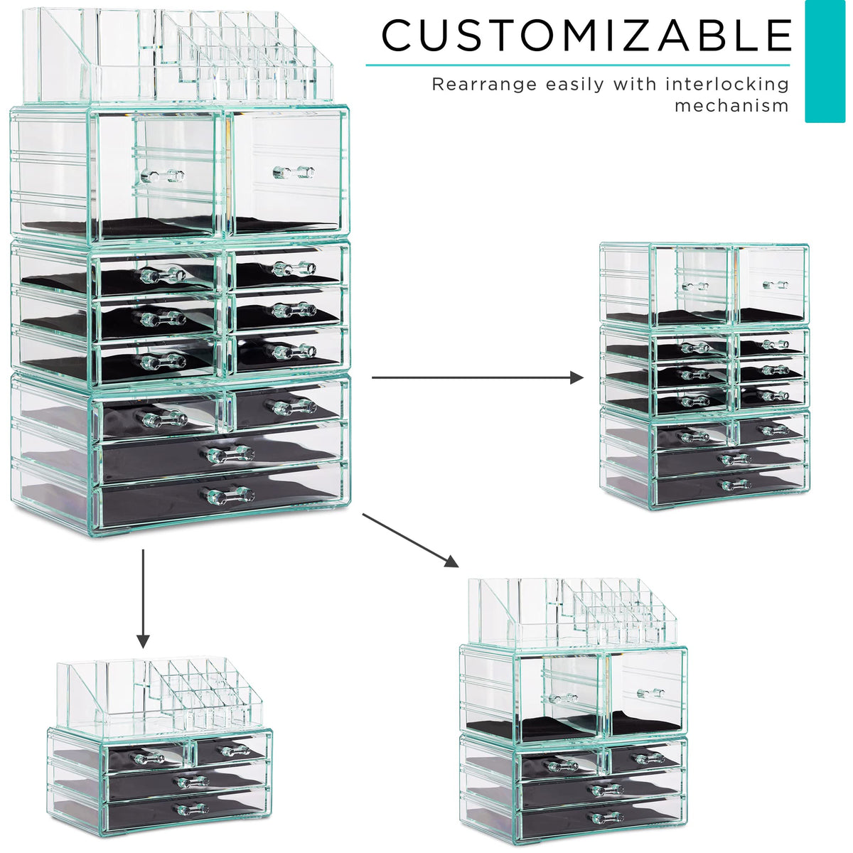 Top view of Sorbus Large Makeup Organizer showing lipstick compartments