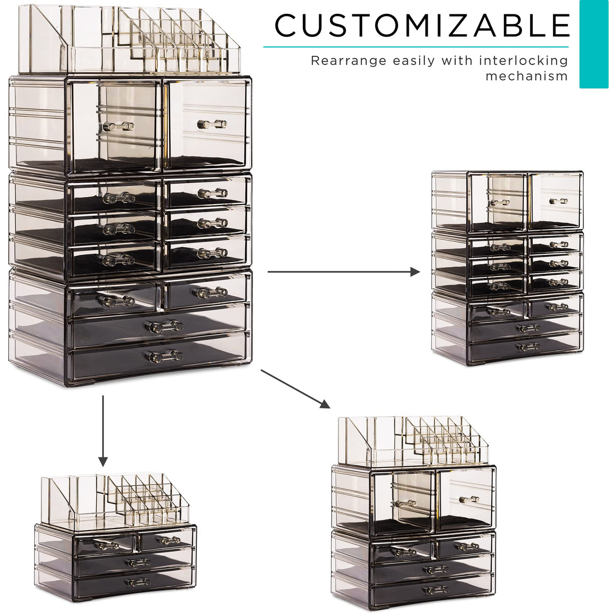 Top view of Sorbus Makeup Organizer showing lipstick compartments