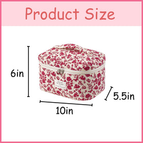 Top view of uekeboag Large Travel Quilted Makeup Bag with floral pattern