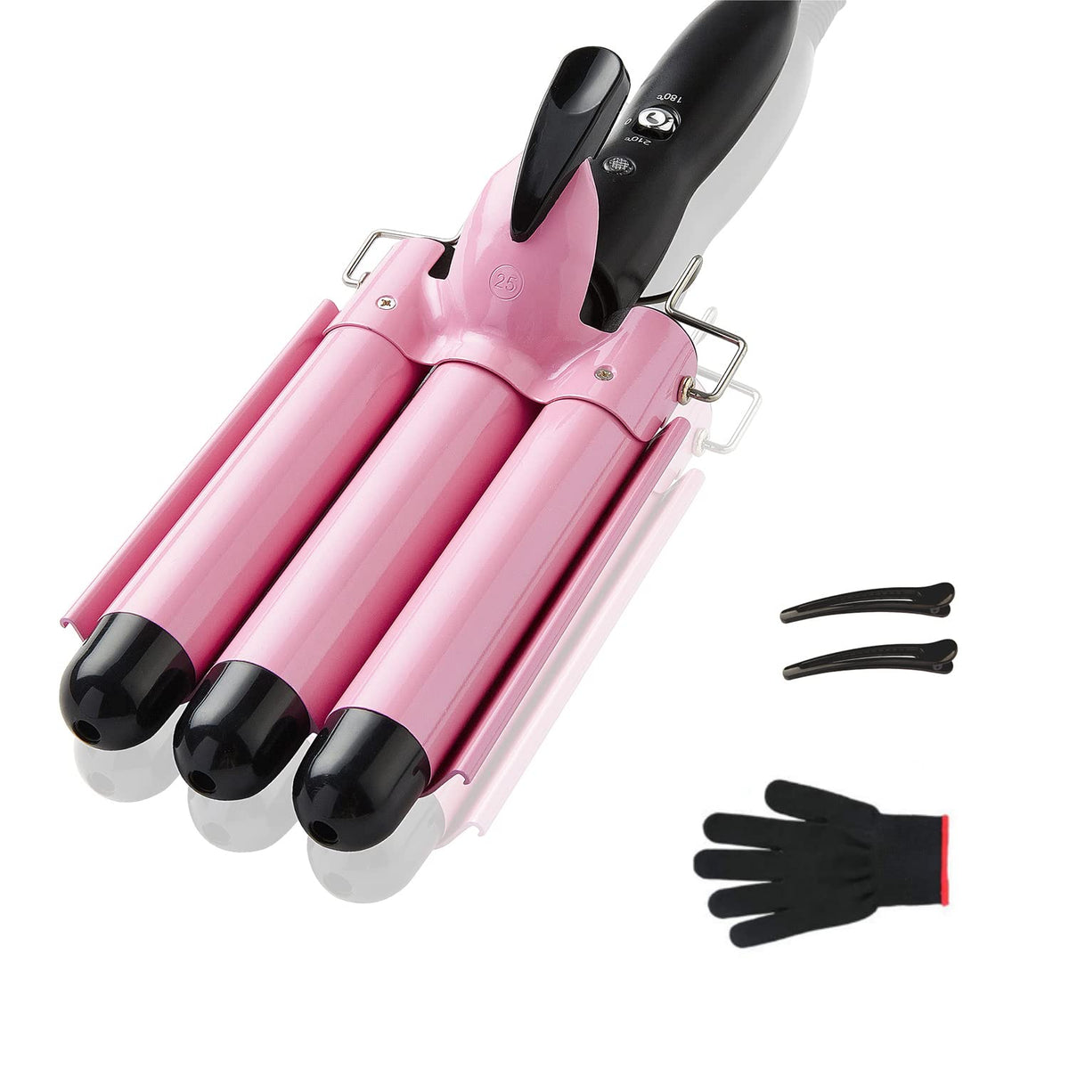 TOP4EVER 3 Barrel Curling Iron front view with ceramic barrels