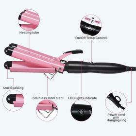 TOP4EVER 3 Barrel Curling Iron in use creating wave curls on hair