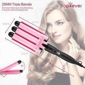 TOP4EVER 3 Barrel Curling Iron side view showing temperature settings