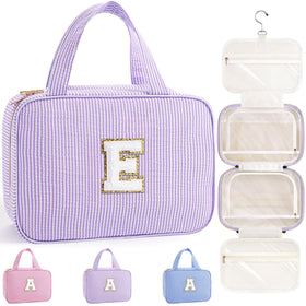 TOPEAST Hanging Toiletry Bag front view in purple with initial E