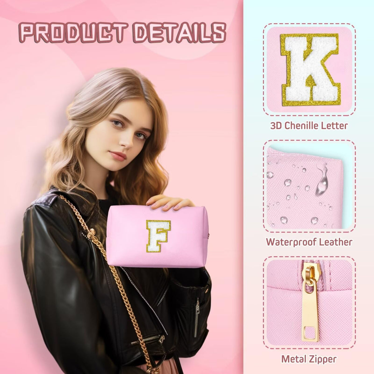 TOPEAST Initial Makeup Bag in travel setting with cosmetics