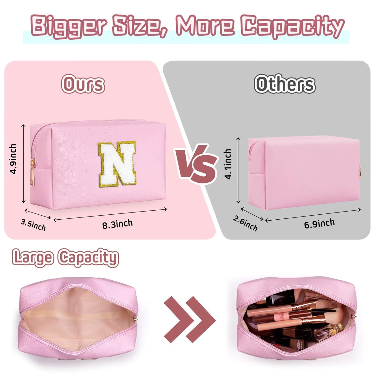 TOPEAST Initial Makeup Bag opened displaying interior storage