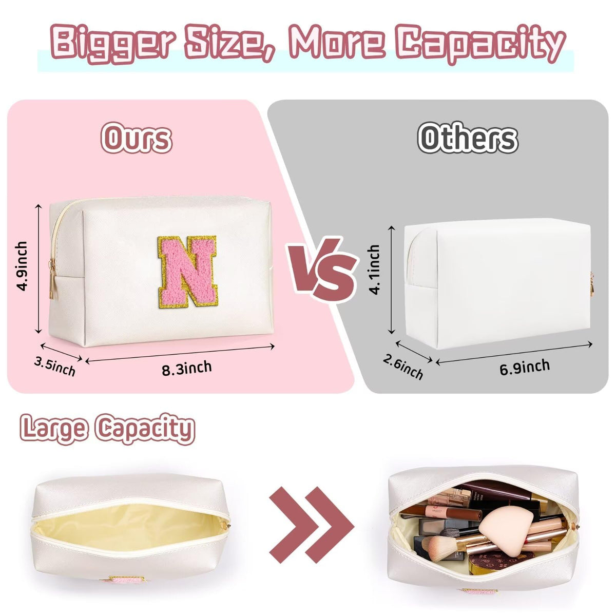 TOPEAST makeup bag side view showing zipper