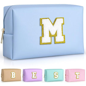 TOPEAST Makeup Bag Sky Blue M front view with gold glitter patch