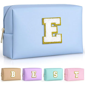 TOPEAST Personalized Initials Travel Makeup Bag in sky blue front view