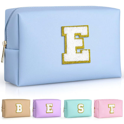 TOPEAST Personalized Initials Travel Makeup Bag in sky blue front view