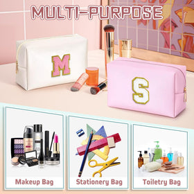 TOPEAST Personalized Makeup Bag on a vanity with makeup products