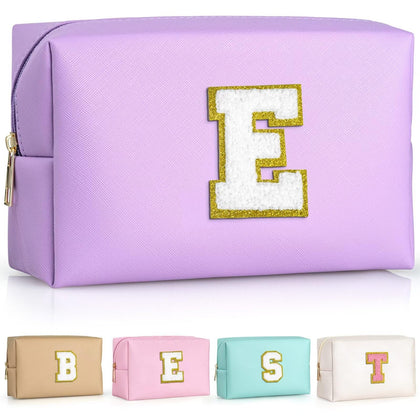 TOPEAST Personalized Makeup Bag purple front view with glitter patch