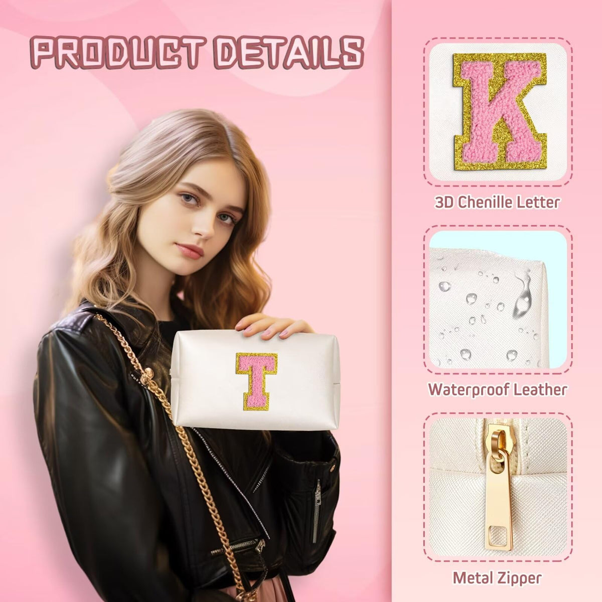 TOPEAST Personalized Makeup Bag side view with zipper