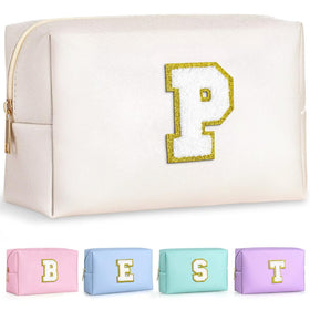 TOPEAST Personalized Makeup Bag with gold glitter chenille patch