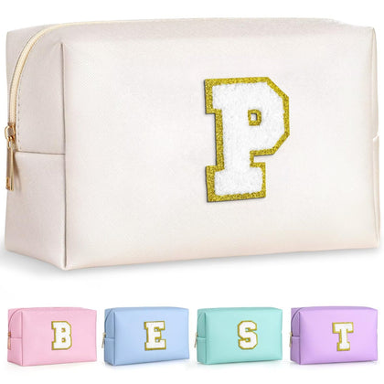 TOPEAST Personalized Makeup Bag with gold glitter chenille patch