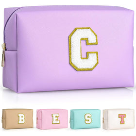 TOPEAST pink cosmetic bag with gold glitter patch front view