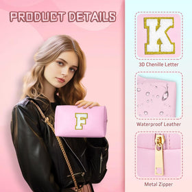 TOPEAST Pink Initial Makeup Bag with monogram patch close-up
