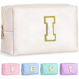 TOPEAST Preppy Makeup Bag front view with gold glitter patch