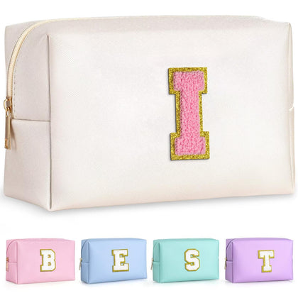 TOPEAST Preppy Makeup Bag front view with gold glitter patch