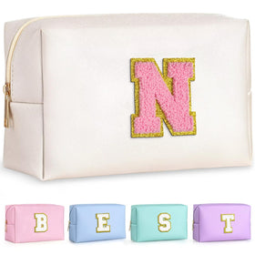 TOPEAST Preppy Makeup Bag front view with gold glitter patch