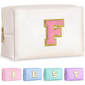 TOPEAST Preppy Makeup Bag front view with gold glitter patch