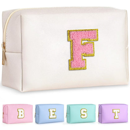 TOPEAST Preppy Makeup Bag front view with gold glitter patch